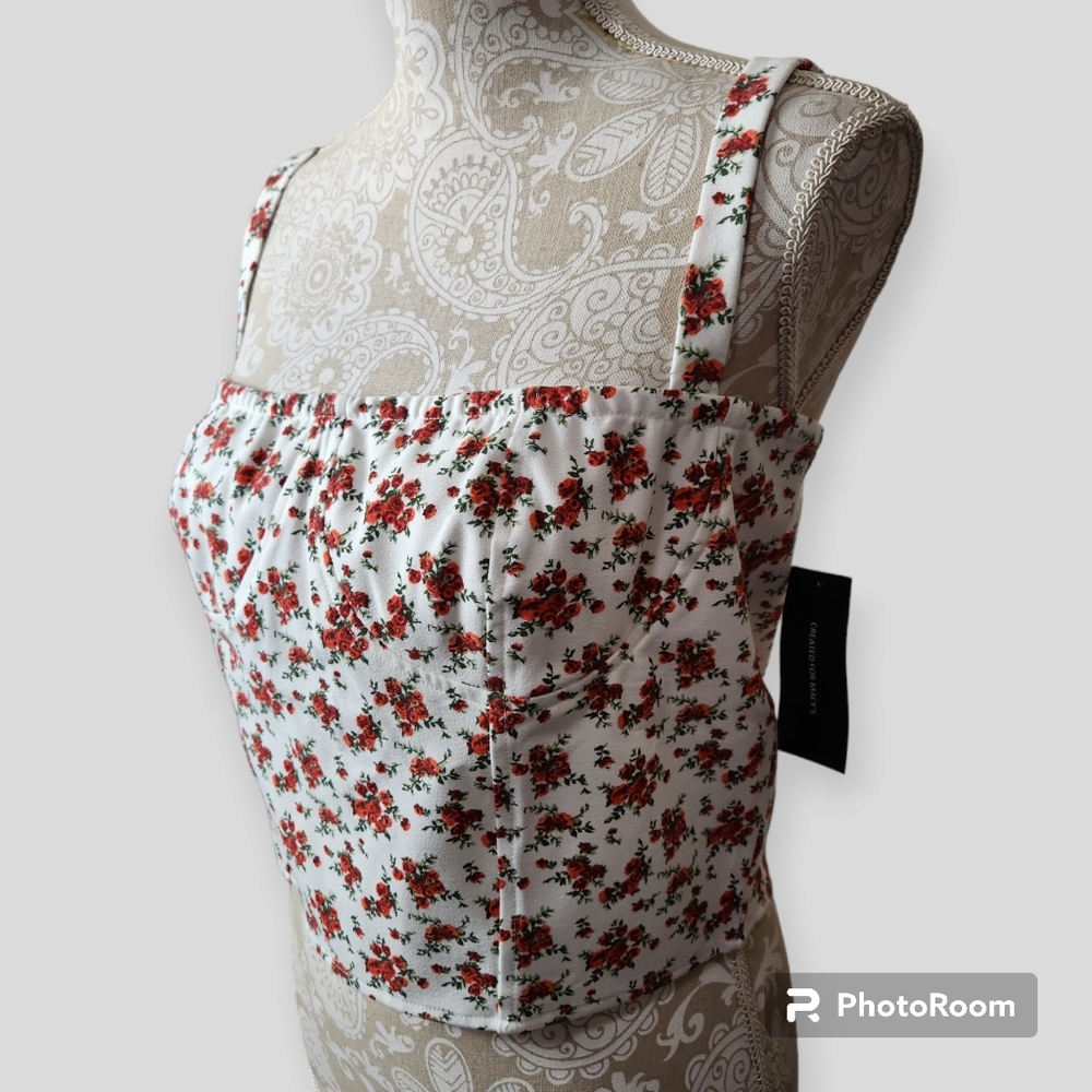 Danielle Bernstein Summer White/Red Floral Crop Top size 10 - Picture 7 of 9